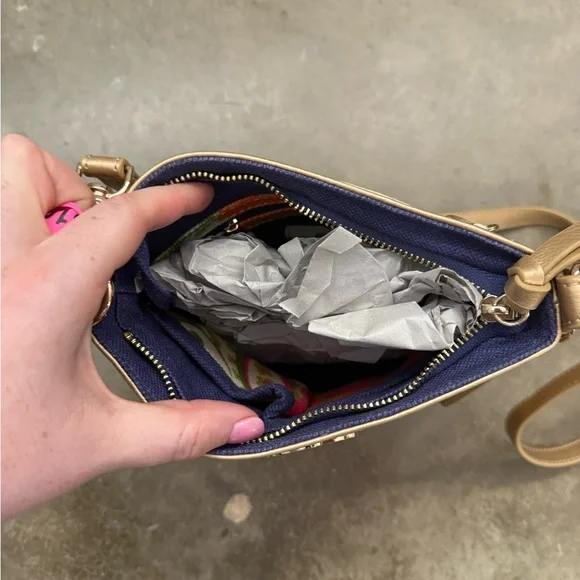 Spartina 449 Pink and Gold Crossbody Bag with Floral Design - Picture 2 of 7